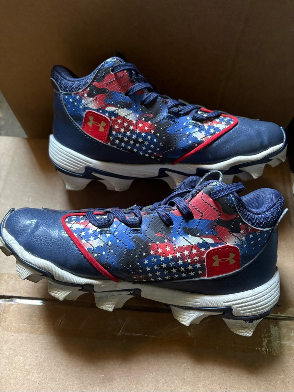 Under Armour Harper  Navy Red White Star-Print Baseball Cleats 4.5Y